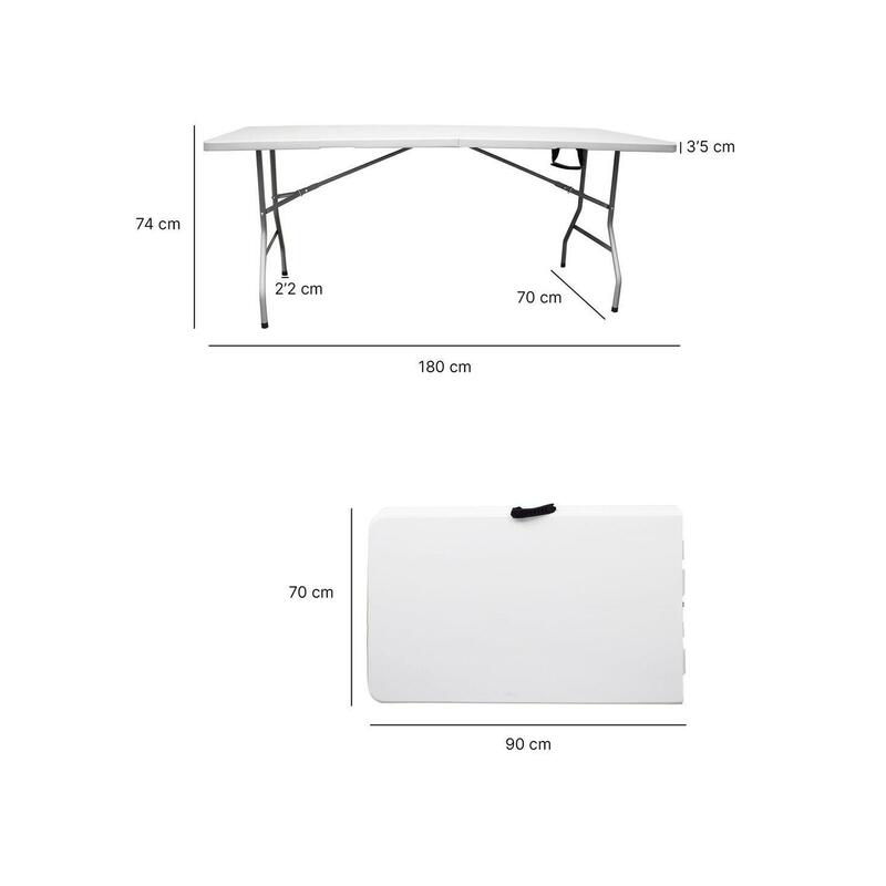 Mesa Plegable Rectangular 180x70x74cm Bl JARDIN202 Blanca Unidad