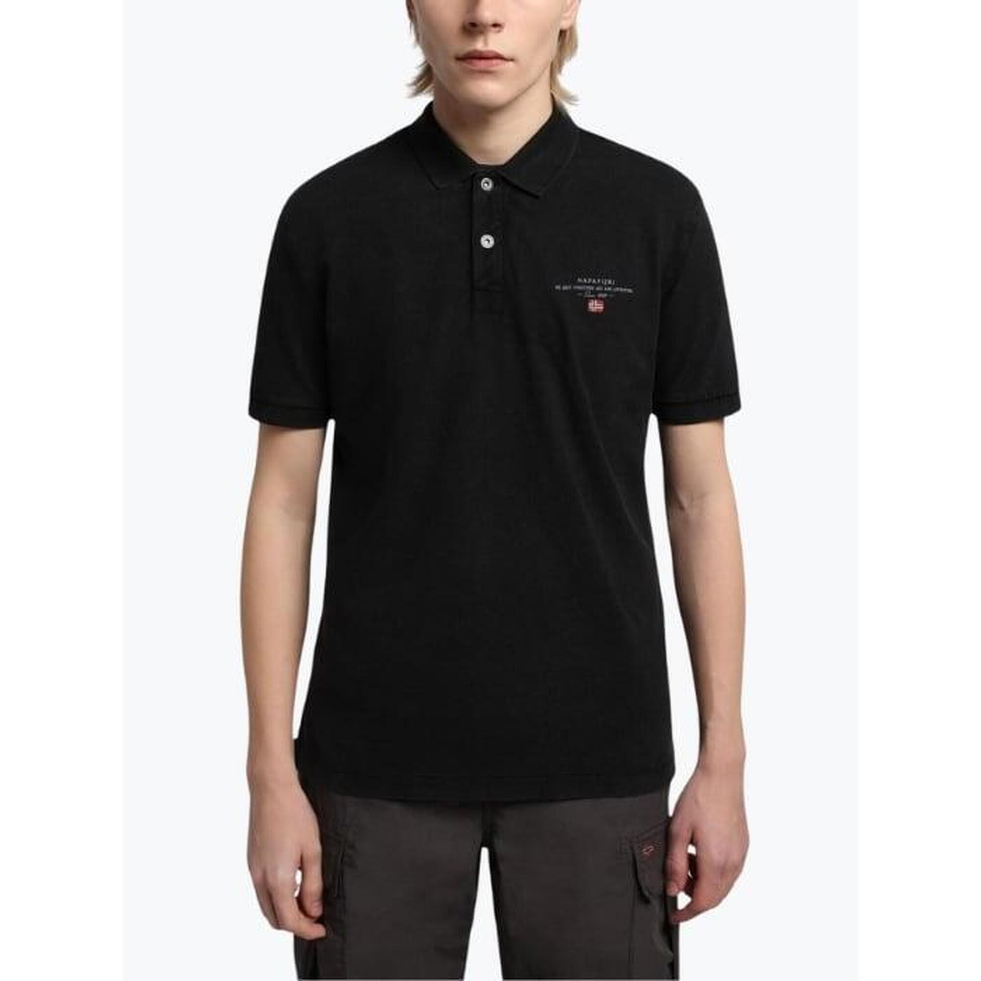 Tricou polo barbati din bumbac Elbas cu croiala Regular Fit negru