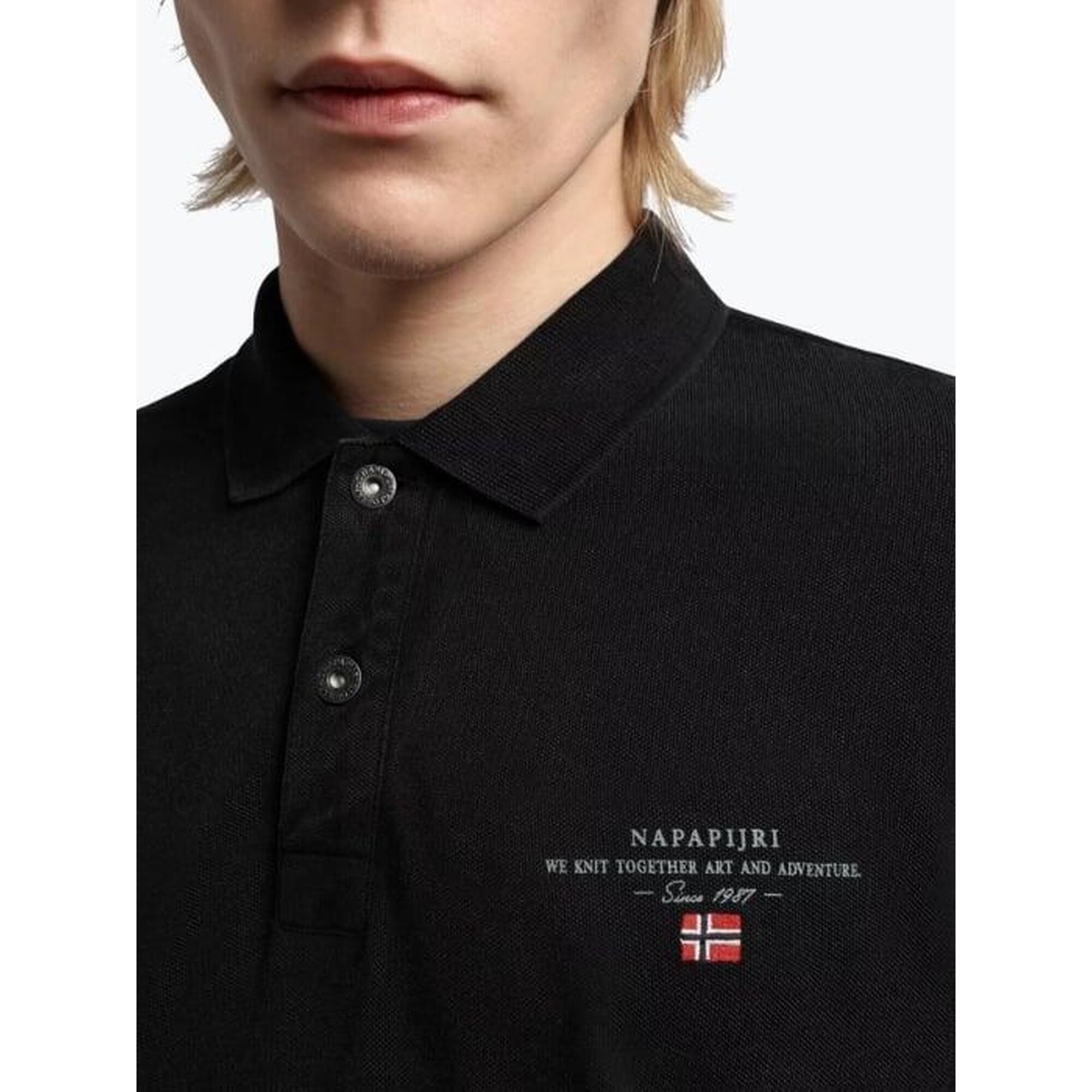 Tricou polo barbati din bumbac Elbas cu croiala Regular Fit negru