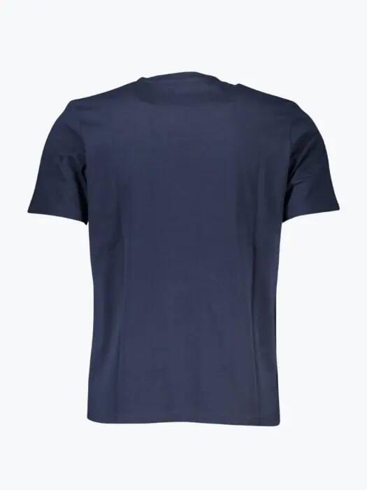 Tricou barbati cu imprimeu cu logo si decolteu la baza gatului bleumarin inchis 2/2