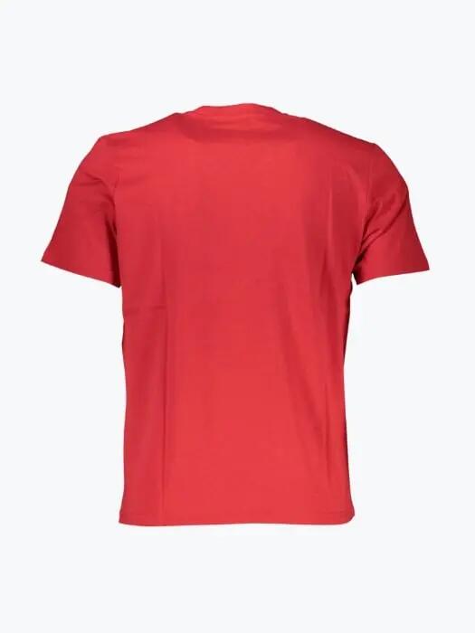 Tricou barbati cu imprimeu cu logo si decolteu la baza gatului rosu 2/2