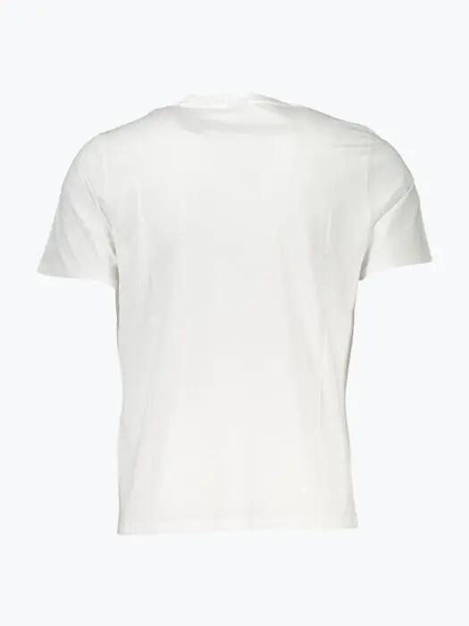 Tricou barbati cu imprimeu cu logo si decolteu la baza gatului alb 2/2