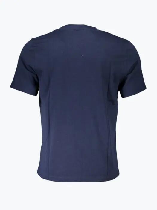 Tricou barbati cu decolteu la baza gatului si imprimeu cu logo bleumarin inchis 2/2