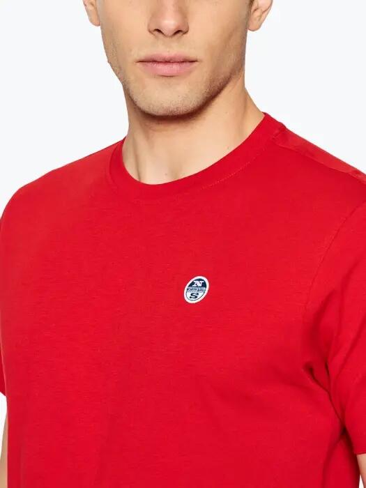 Tricou barbati din bumbac cu logo si croiala Regular fit rosu 3/4
