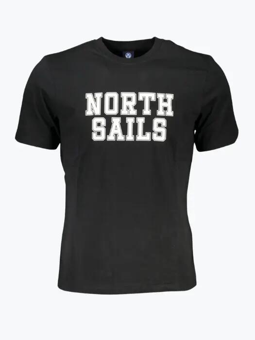 Tricou barbati cu decolteu la baza gatului si imprimeu cu logo negru 1/2