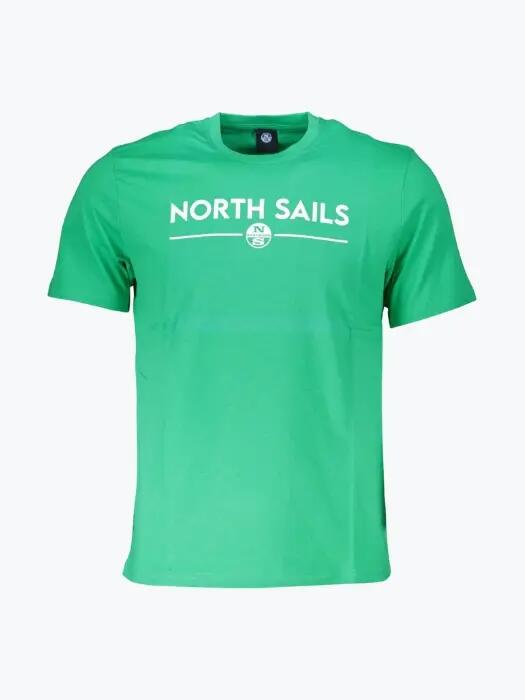 Tricou barbati din bumbac cu croiala Regular fit si imprimeu cu logo verde 1/2