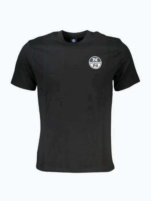 Tricou barbati cu decolteu la baza gatului si logo negru 1/2