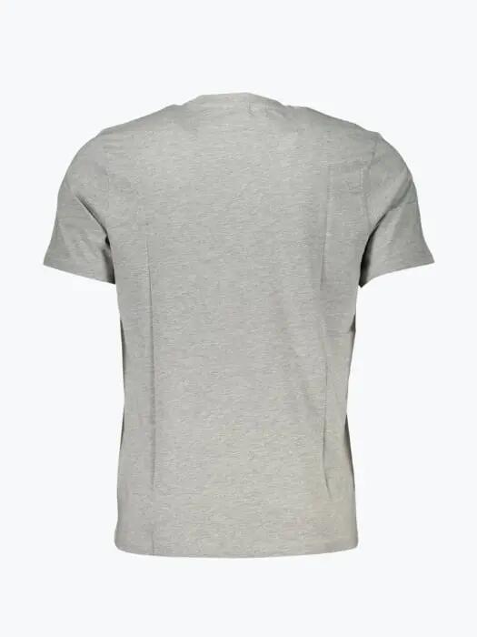 Tricou barbati cu imprimeu cu logo si decolteu la baza gatului gri 2/2