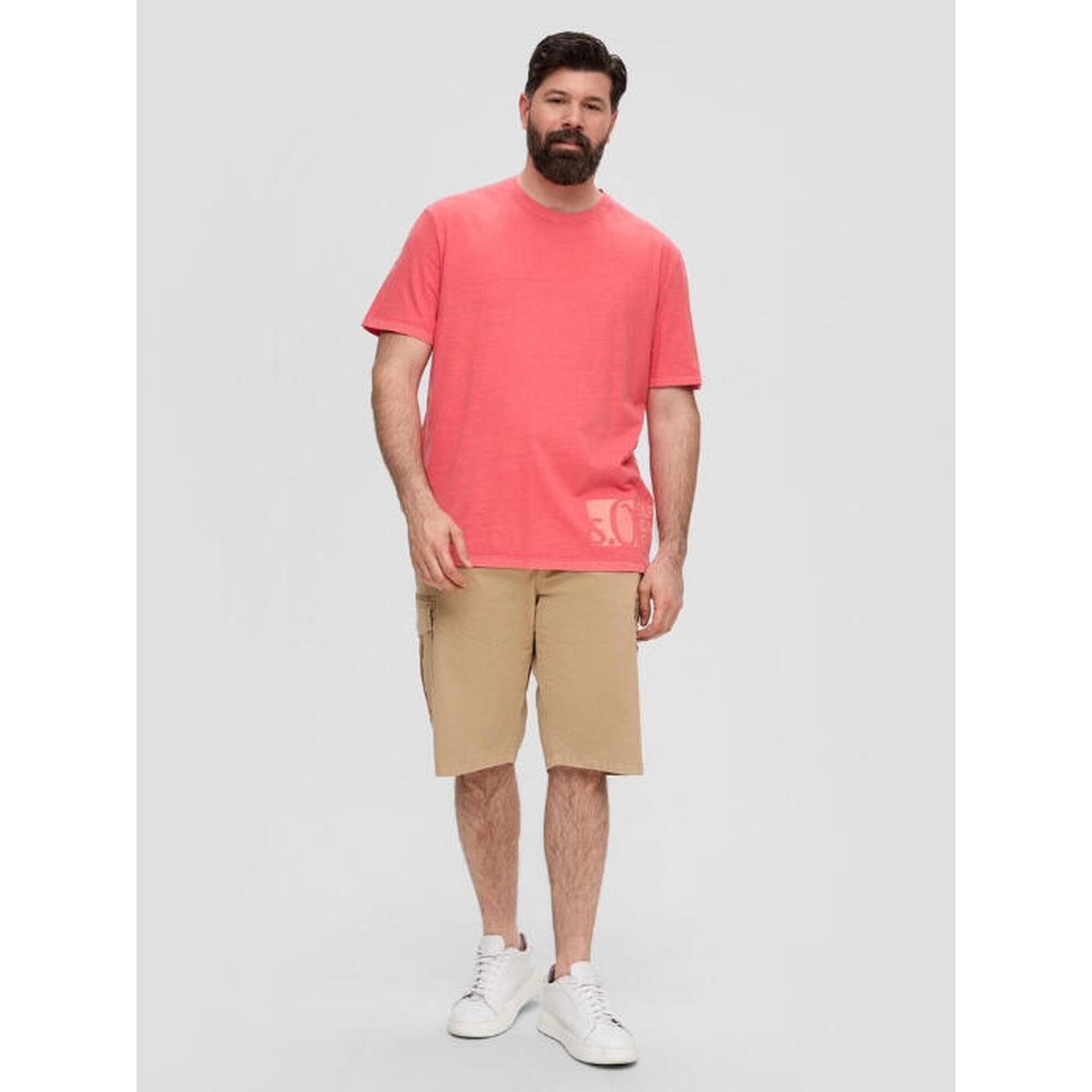 Tricou barbati big size din bumbac cu imprimeu cu logo, Coral