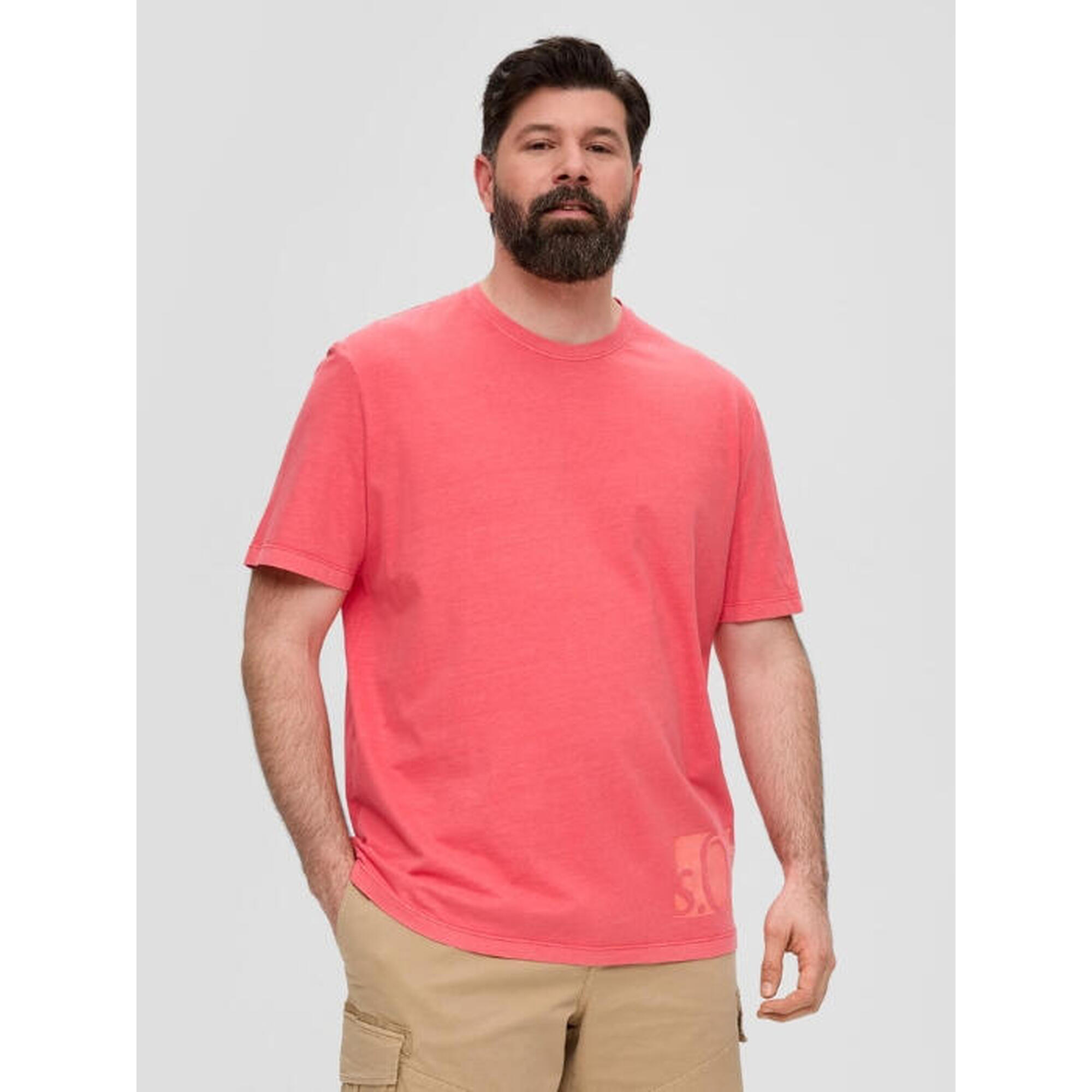 Tricou barbati big size din bumbac cu imprimeu cu logo, Coral