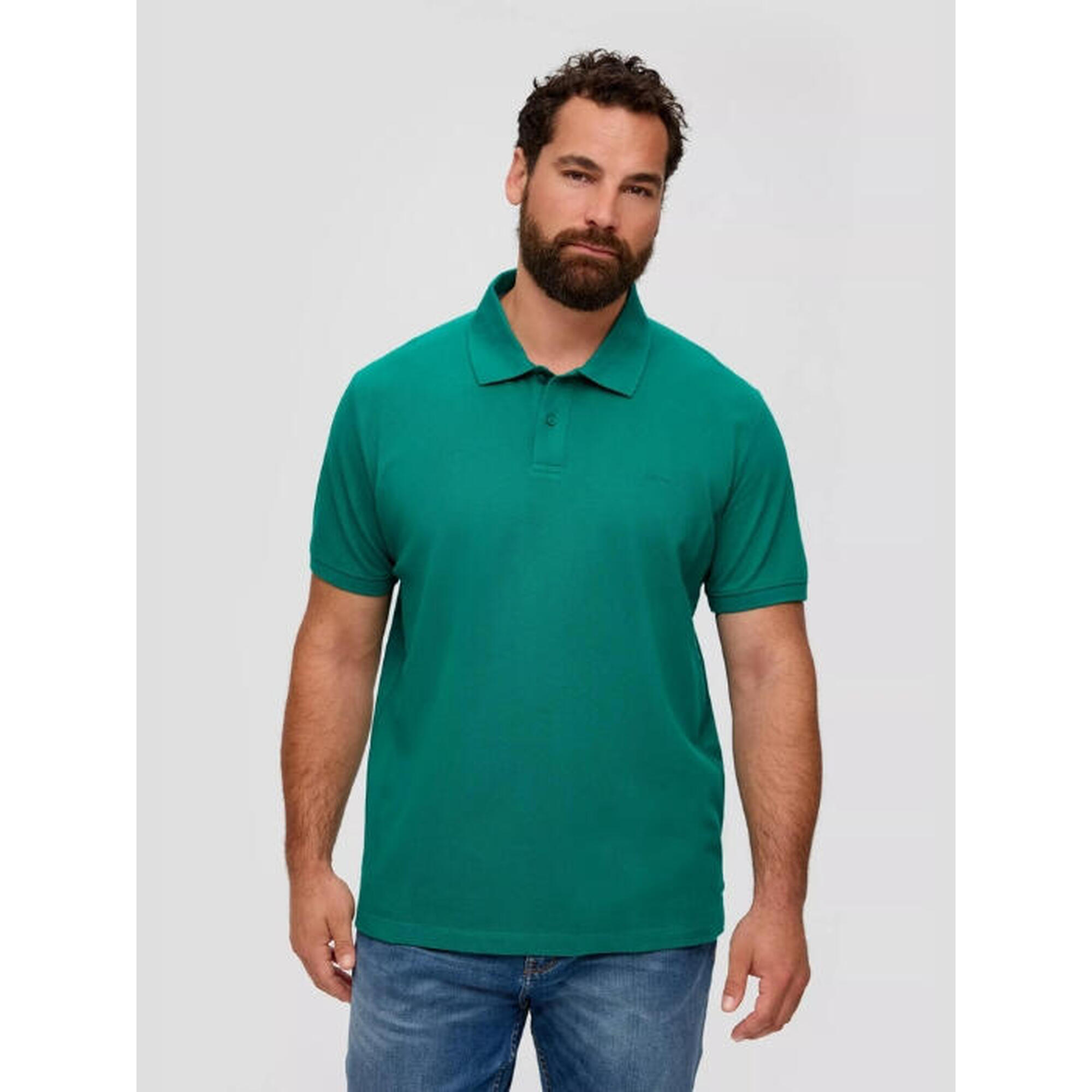 Tricou polo barbati big size cu logo brodat si croiala Regular fit verde inchis