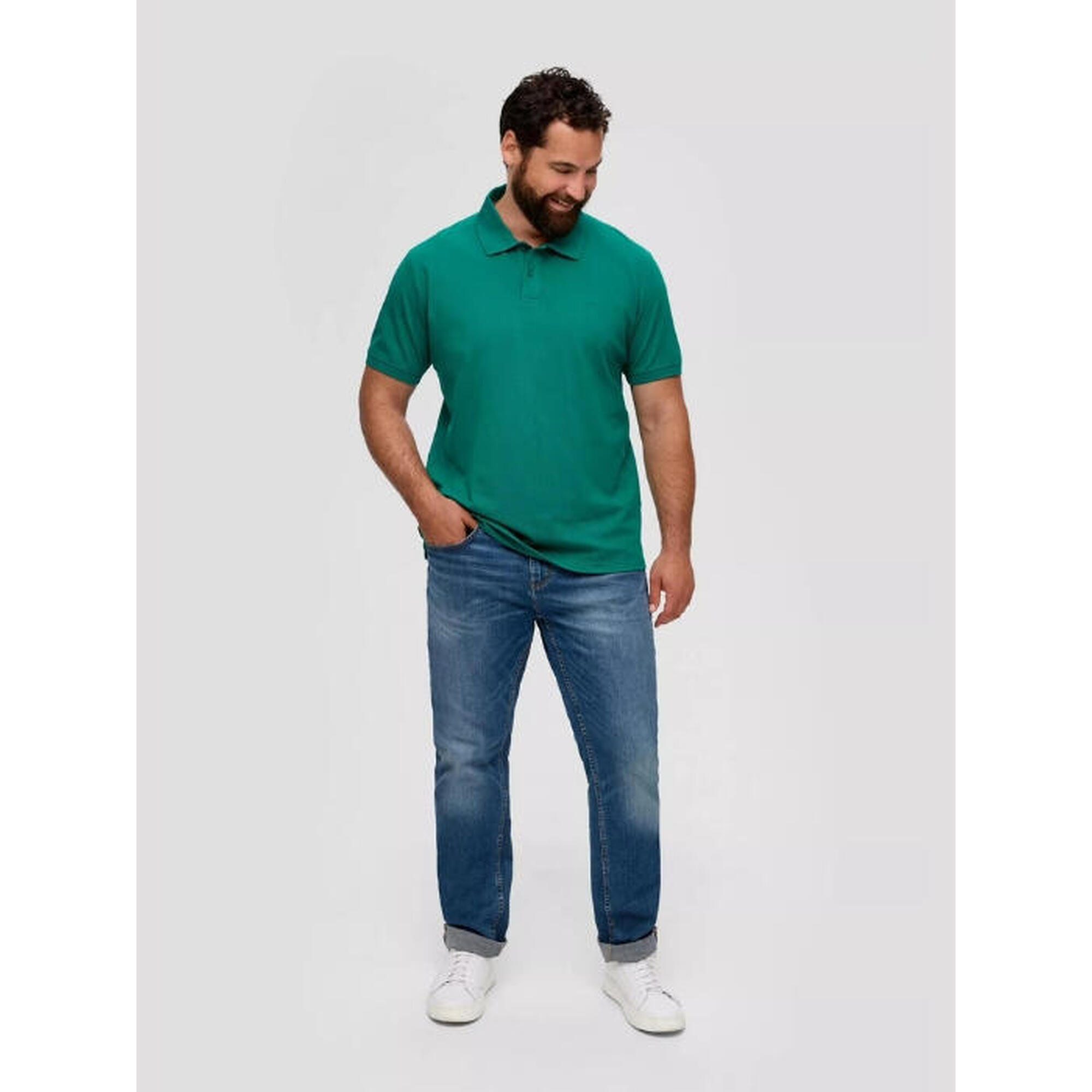 Tricou polo barbati big size cu logo brodat si croiala Regular fit verde inchis