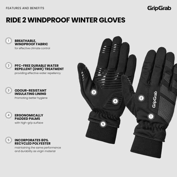 Fietshandschoenen Windproof Winter Maat S - RIDE 2 Zwart