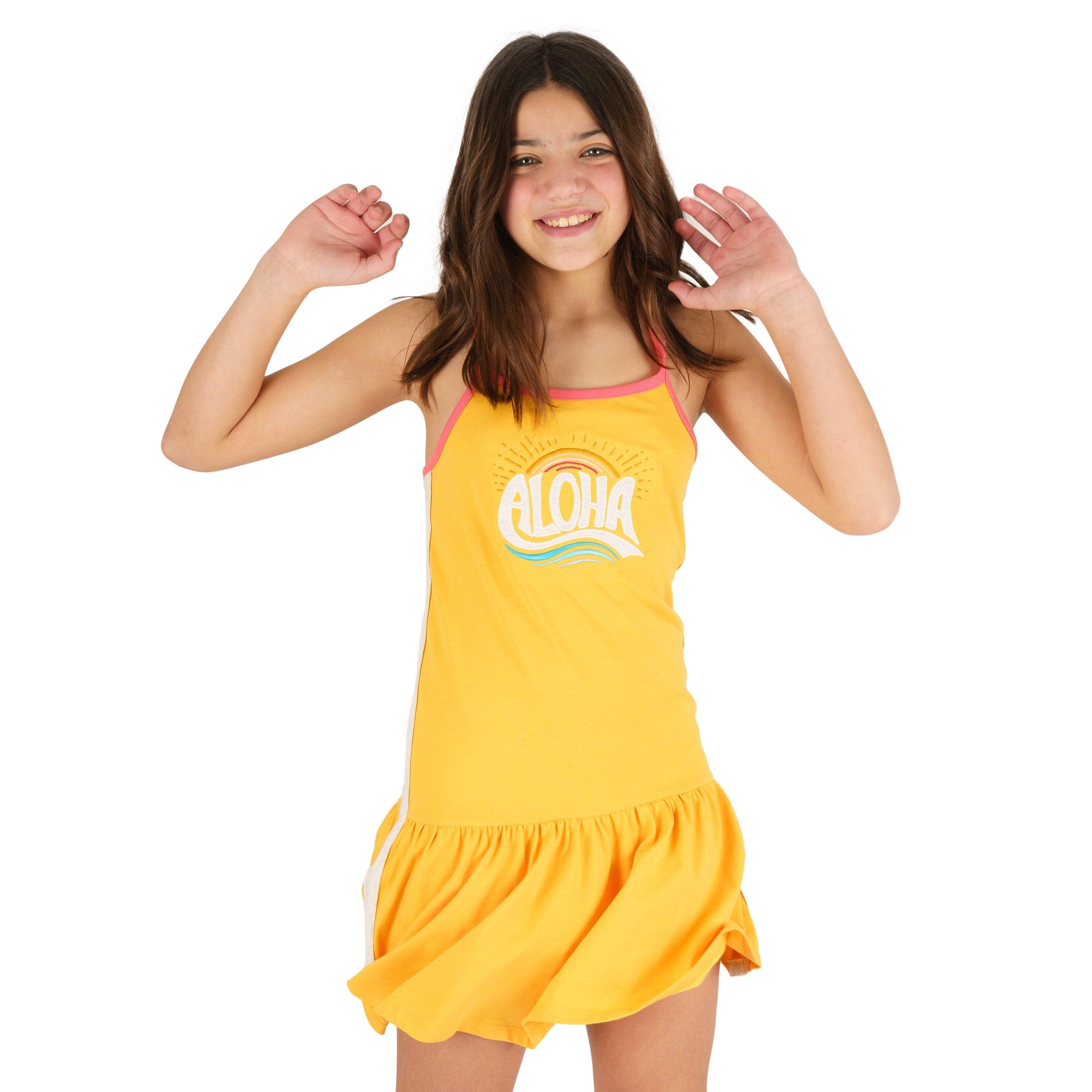 Vestido mostarda para menina 1/4