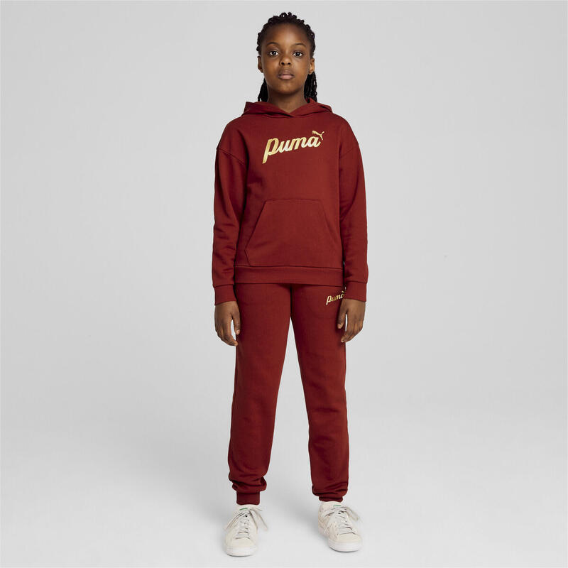 Młodzieżowe spodnie ESS+ SCRIPT PUMA Intense Red Gold Foil