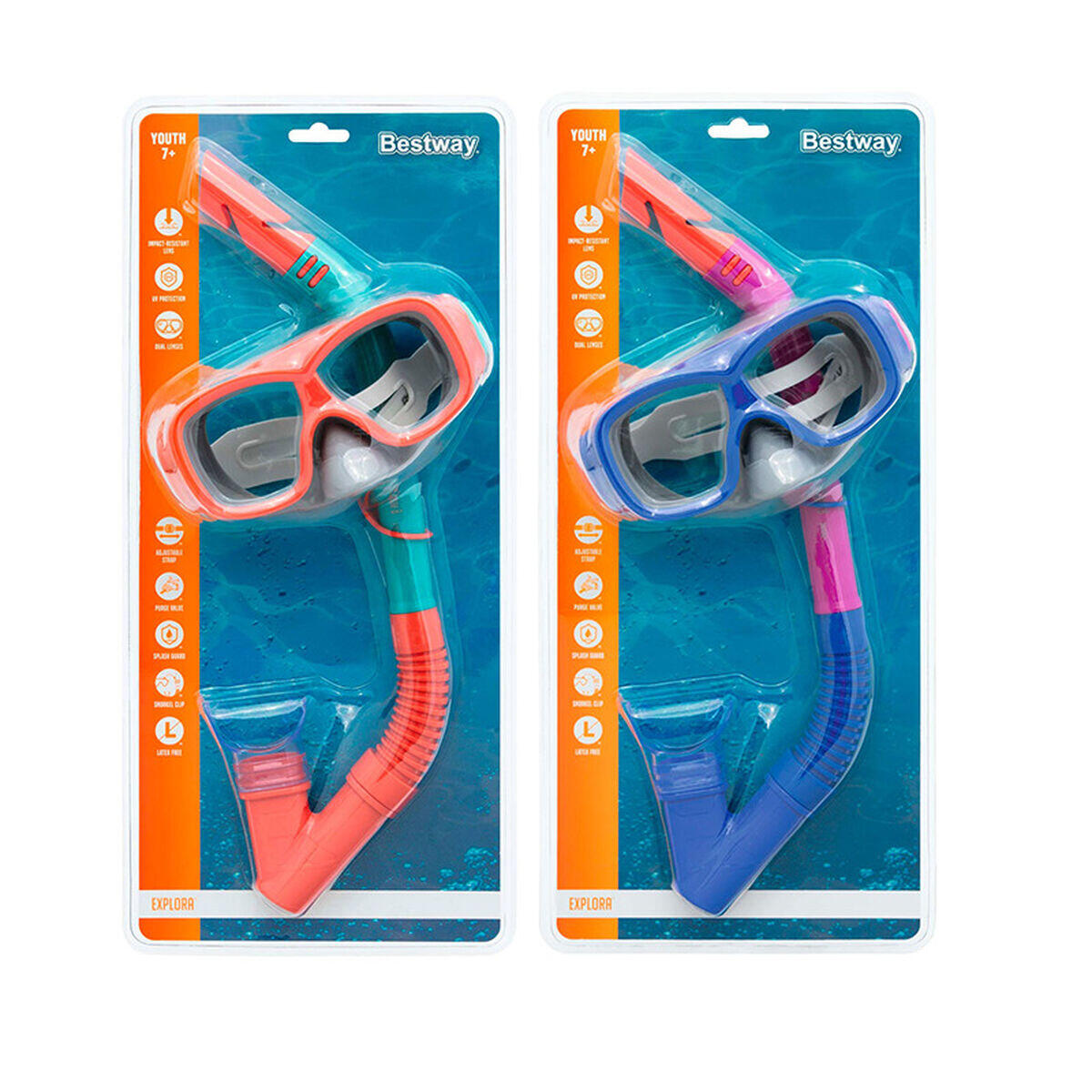 Óculos de Mergulho com Tubo Infantis Bestway Azul 4/7