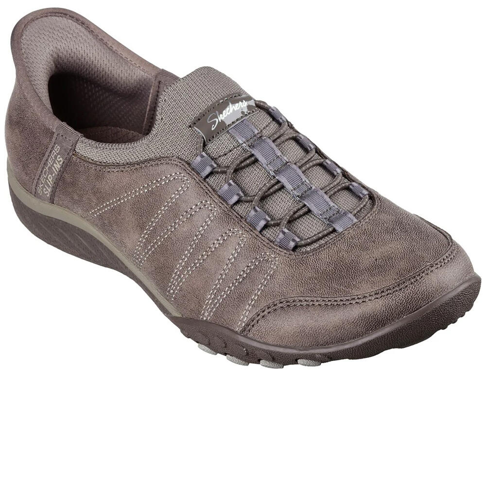 Womens Ladies Breathe Easy Home Body Faux Leather Trainers Dark Taupe SKECHERS Decathlon