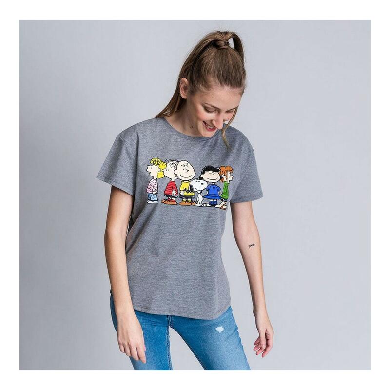 Camiseta de Manga Corta Mujer Snoopy Gris