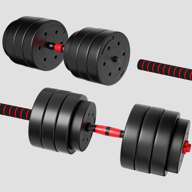 Zestaw regulowanych hantli bitumicznych 2x20kg z łącznikiem sztangi i kettlebell