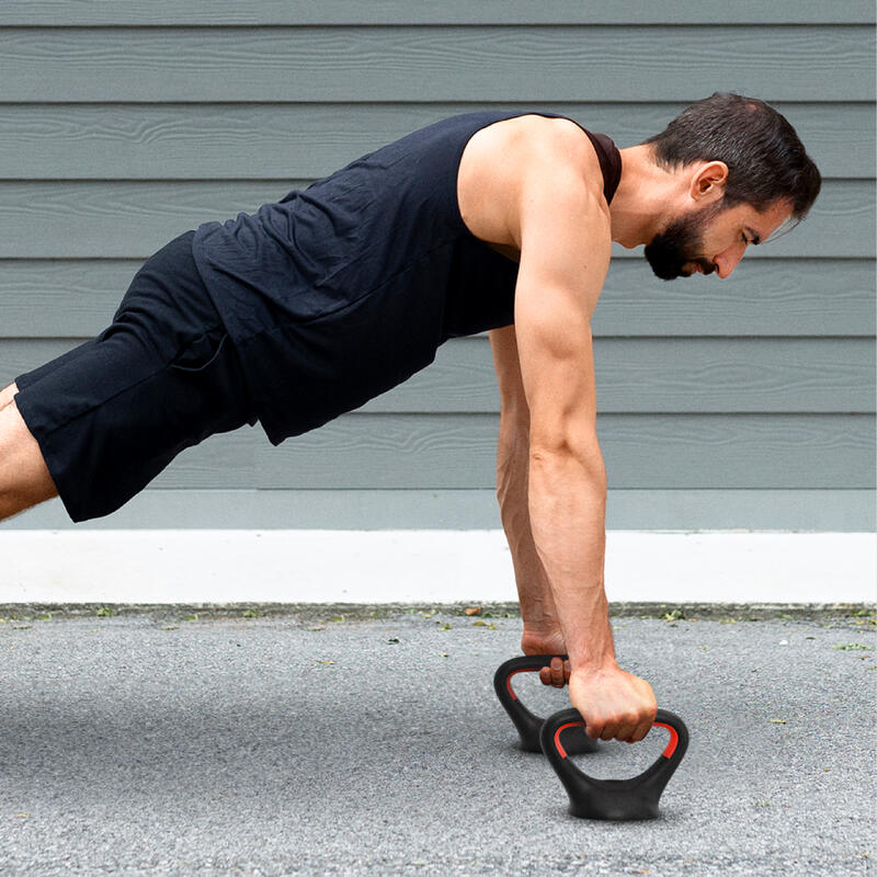 Zestaw regulowanych hantli bitumicznych 2x20kg z łącznikiem sztangi i kettlebell