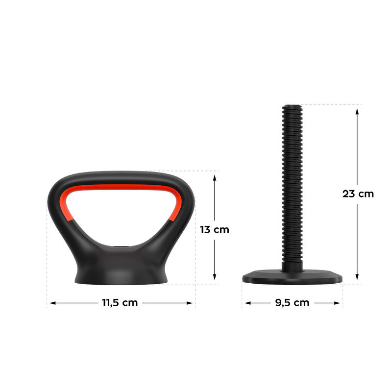 Zestaw regulowanych hantli bitumicznych 2x20kg z łącznikiem sztangi i kettlebell