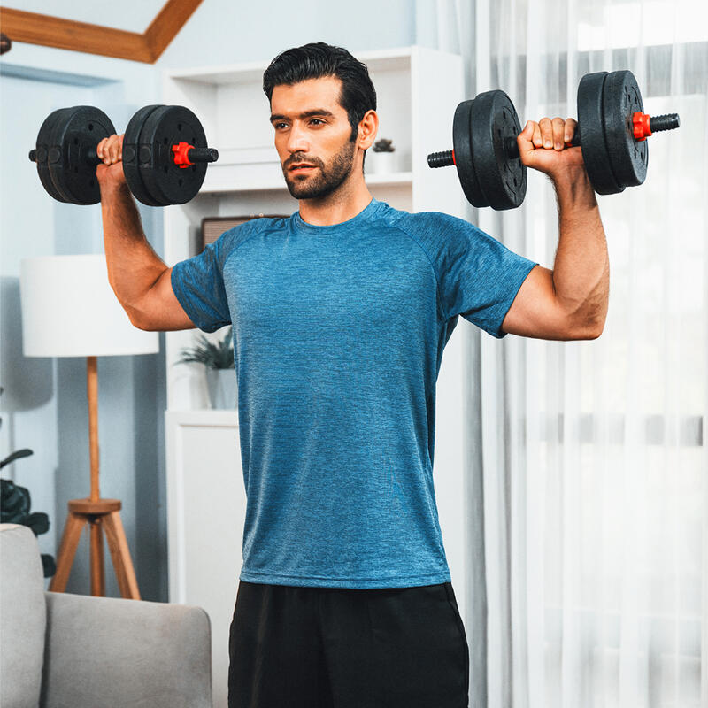 Zestaw regulowanych hantli bitumicznych 2x20kg z łącznikiem sztangi i kettlebell