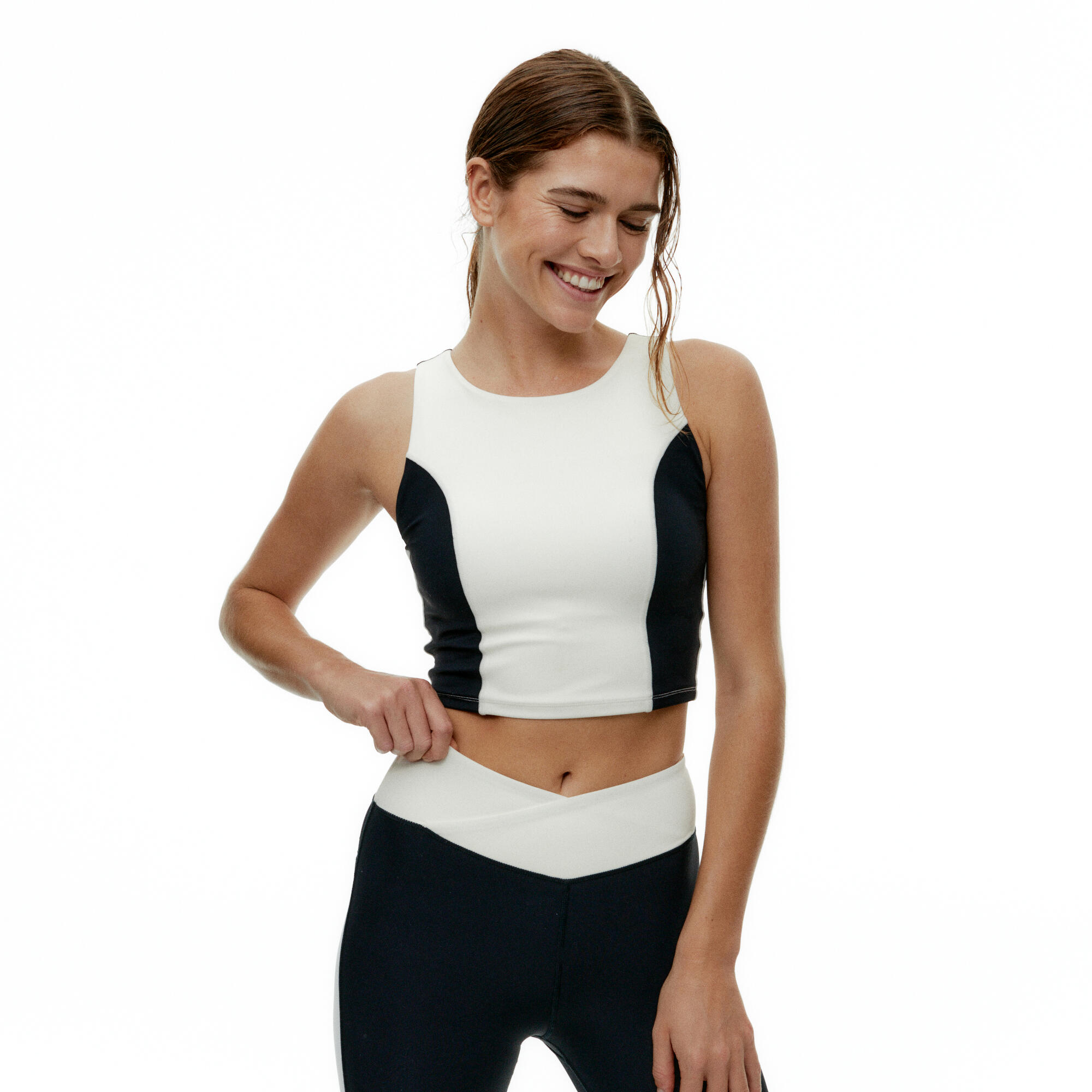 BLACK LIMBA Sujetador Top deportivo Flexfit Sujeción alta de mujer Black Limba Black&Cream