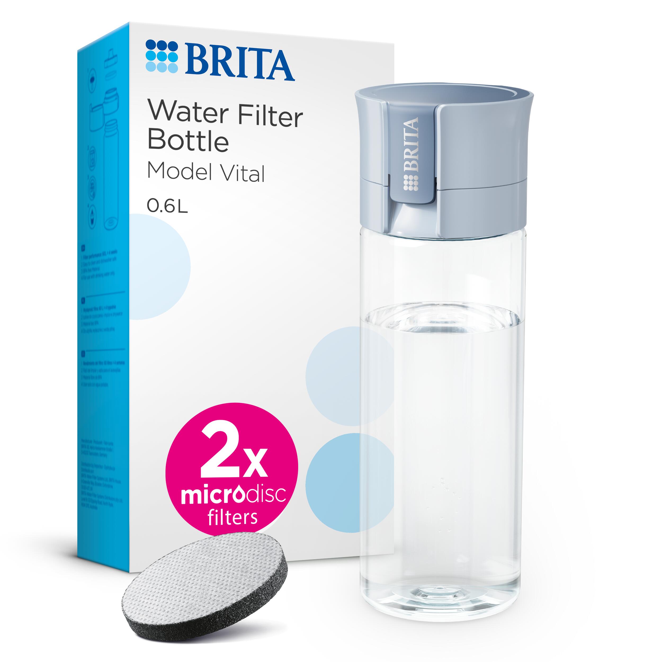 BRITA Brita VITAL Drinkfles 0,6L Lichtblauw - Met 2 MicroDisc Filters, BPA-vrij