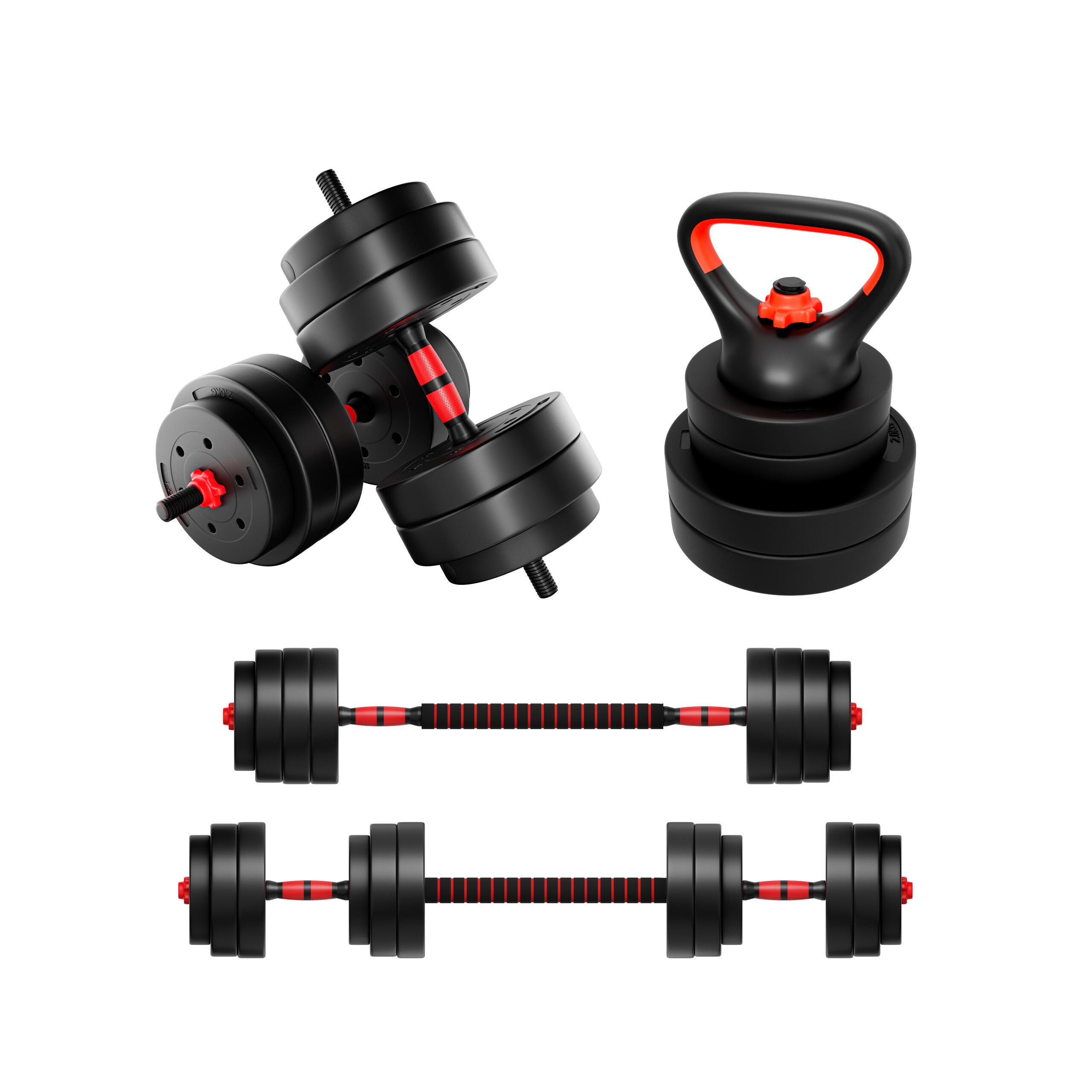 ATHLER Trainingshanteln verstellbare Lion 45 Athler Langhantel und Kettlebell 20kg 4in1