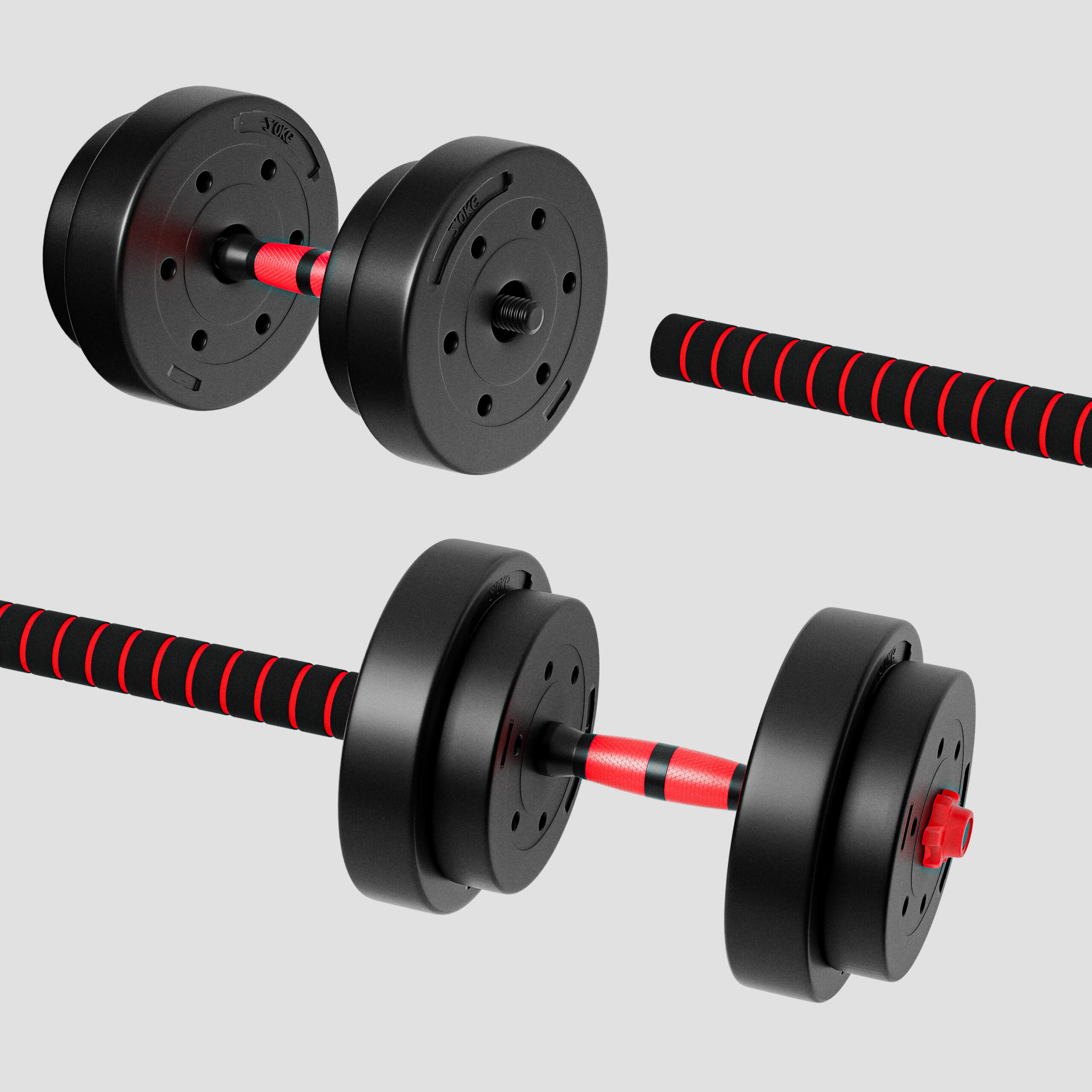 Kit haltères bitume 2x10kg, barre connectable et kettlebell 7/7