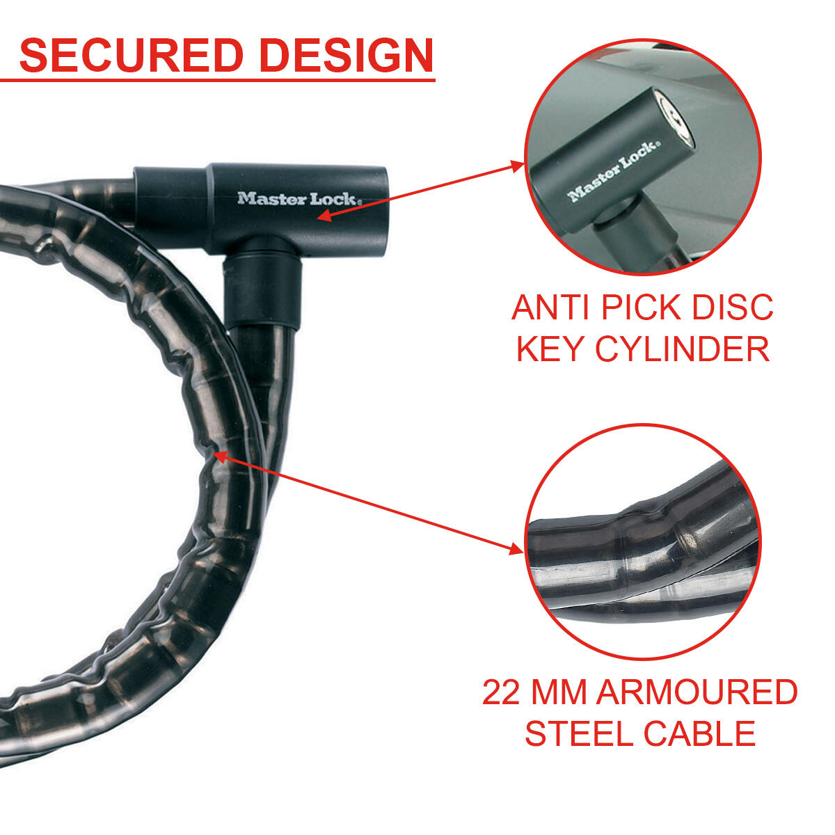 Câble Antivol Moto [2 m Câble] [Clé] [Extérieur] 3/6