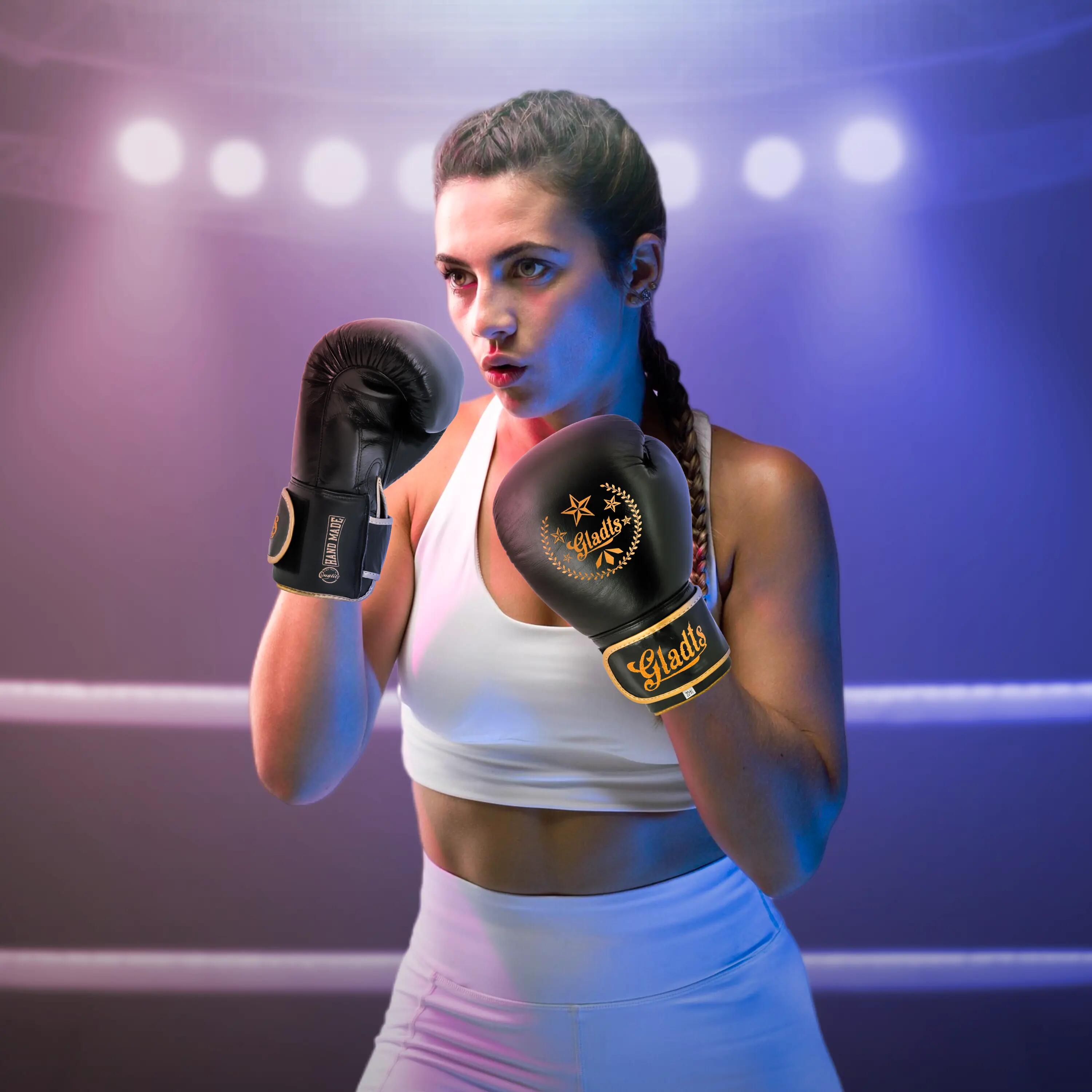Gants de boxe en cuir GLADTS Gladiator Star Power - Noir/Or 6/7