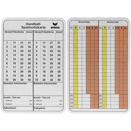 Kästchen für Anmerkungen Schiedsrichter Handall Erima