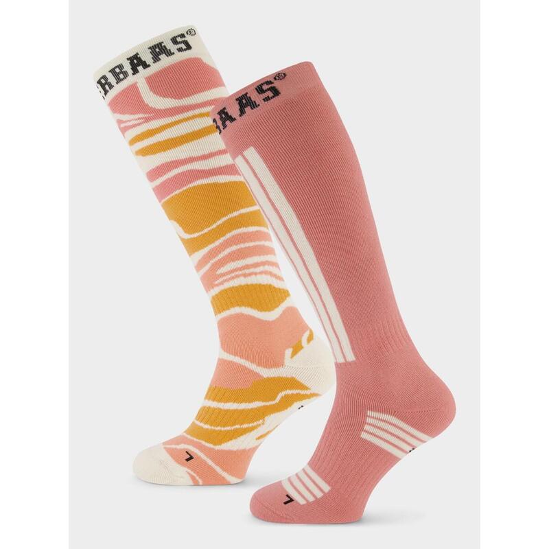 Chaussettes de ski Poederbaas 2-pack Zebra Rose