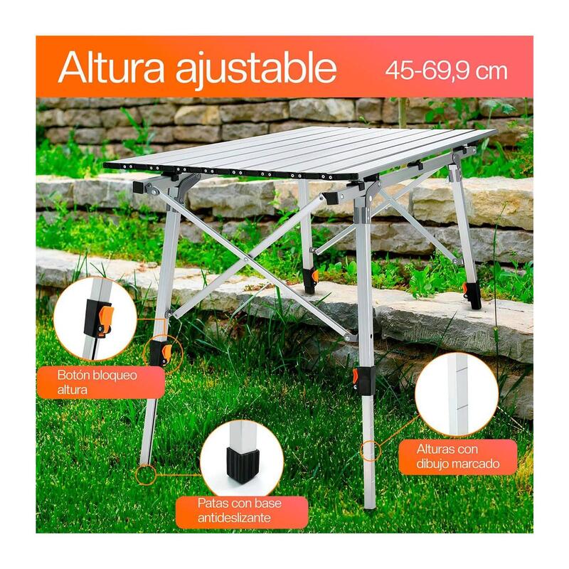 Mesa Plegable Camping 89,9x53 cm con altura regulable