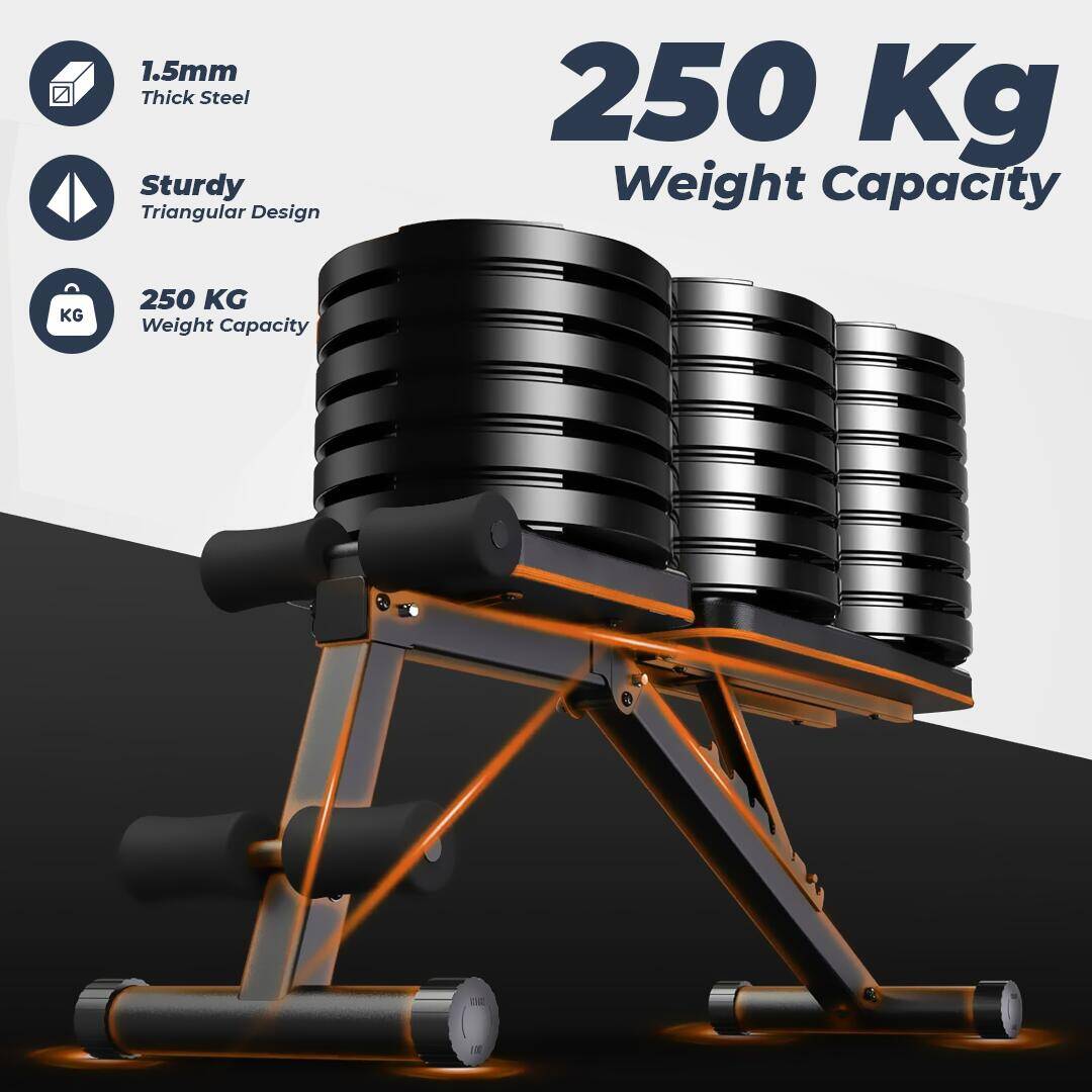 Flexnest Flexbench EZ Foldable Flat Gym Bench Incline, Decline with Resistance Ropes & Flat 250 Kg Weight Capacity - Black -  2