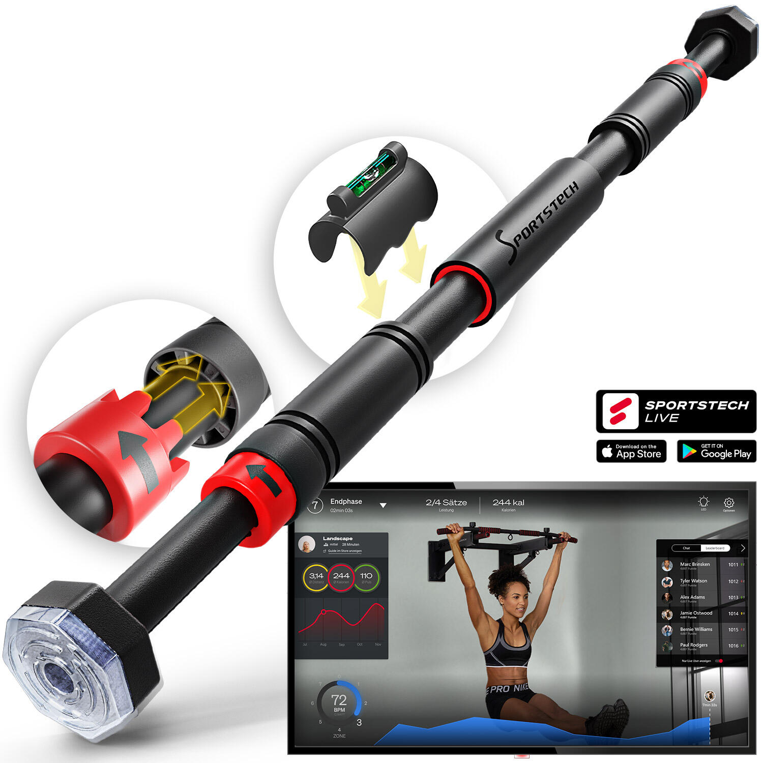 SPORTSTECH SPORTSTECH KS260 optrekstang | Slim afsluitsysteem | Max 150 kg