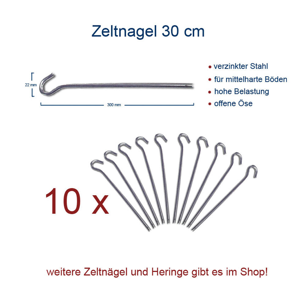 10 x Hering 30 cm Zeltnagel Zelthering Erdnagel Felsnagel Stahl verzinkt lang 2/4