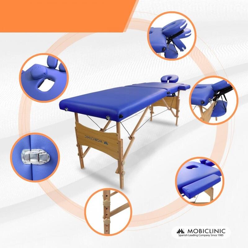 Table de massage pliante 186x60 Appui-têteHauteur réglable Portable En bois Bleu