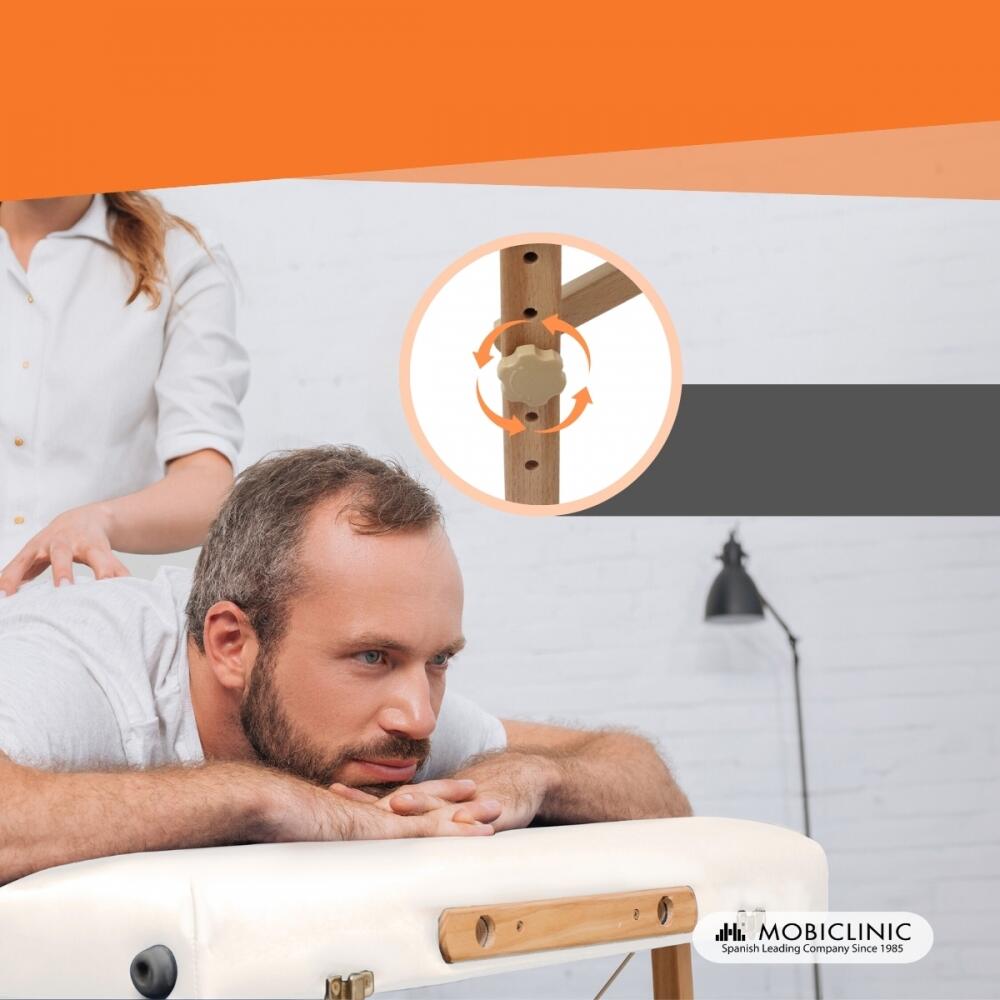 Mobiclinic Massageliege Klappbar CM-01 Basic – 180x60 Cm, Kunstleder, Höhenverstellbar, Trägt 150 Kg, In Creme