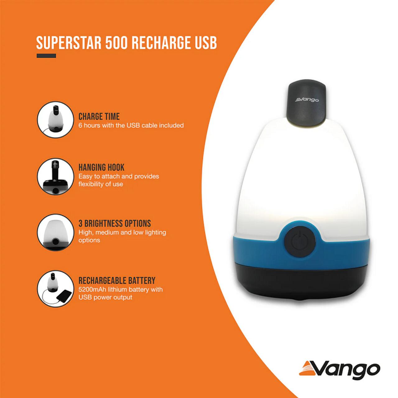 Vango Superstar 500 Recharge USB Camping Light - River Blue 3/3