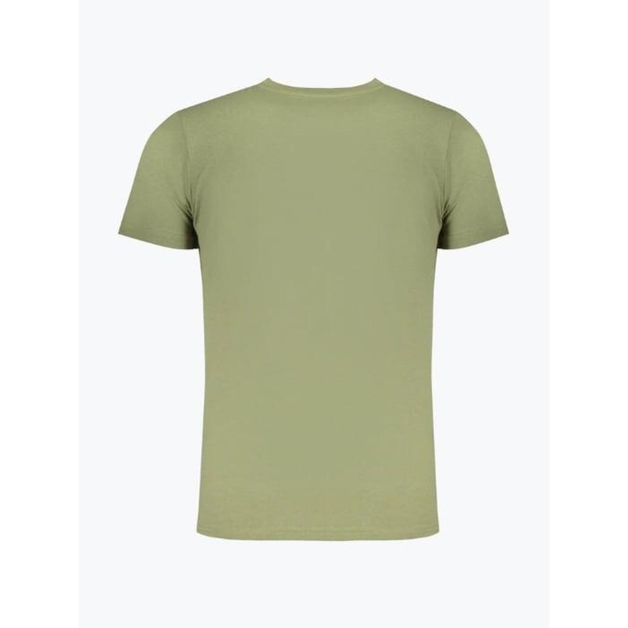 Tricou barbati cu decolteu la baza gatului si imprimeu cu logo, Verde militar