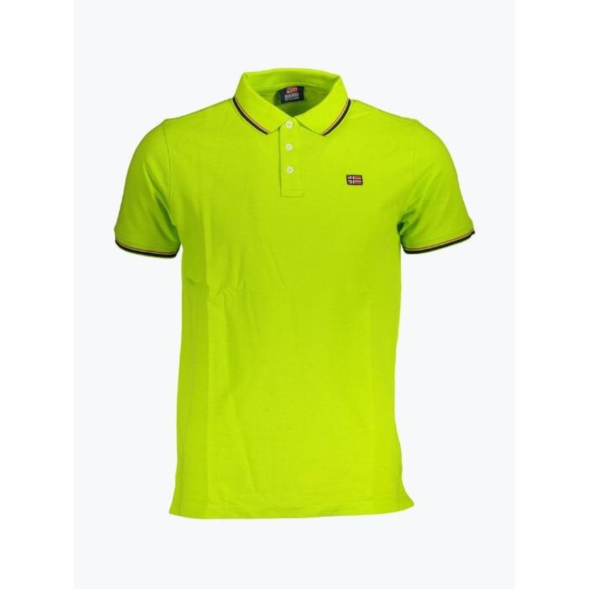 Tricou polo barbati cu logo si detalii contraste, din bumbac, Galben neon