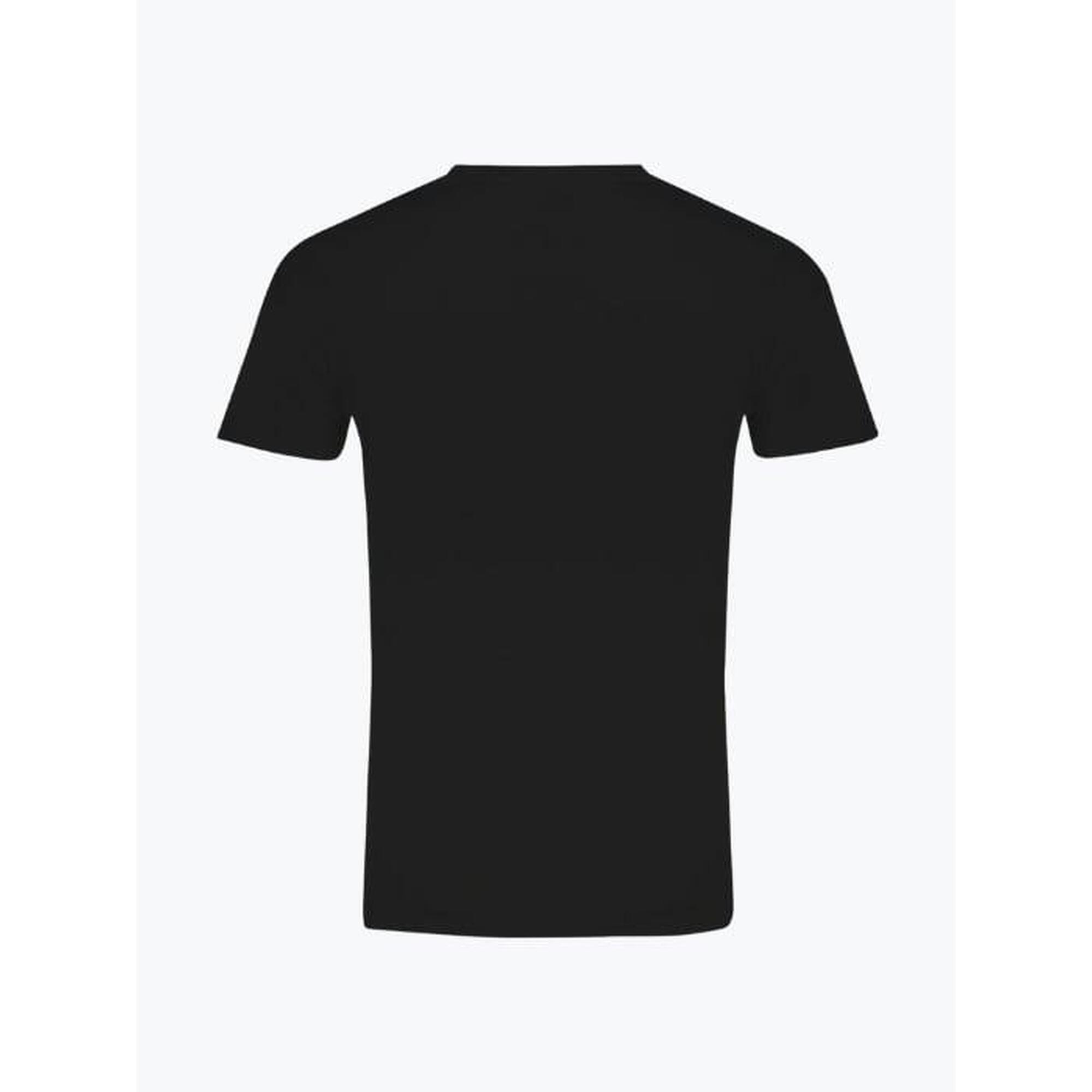 Tricou barbati cu decolteu la baza gatului si imprimeu cu logo, Negru