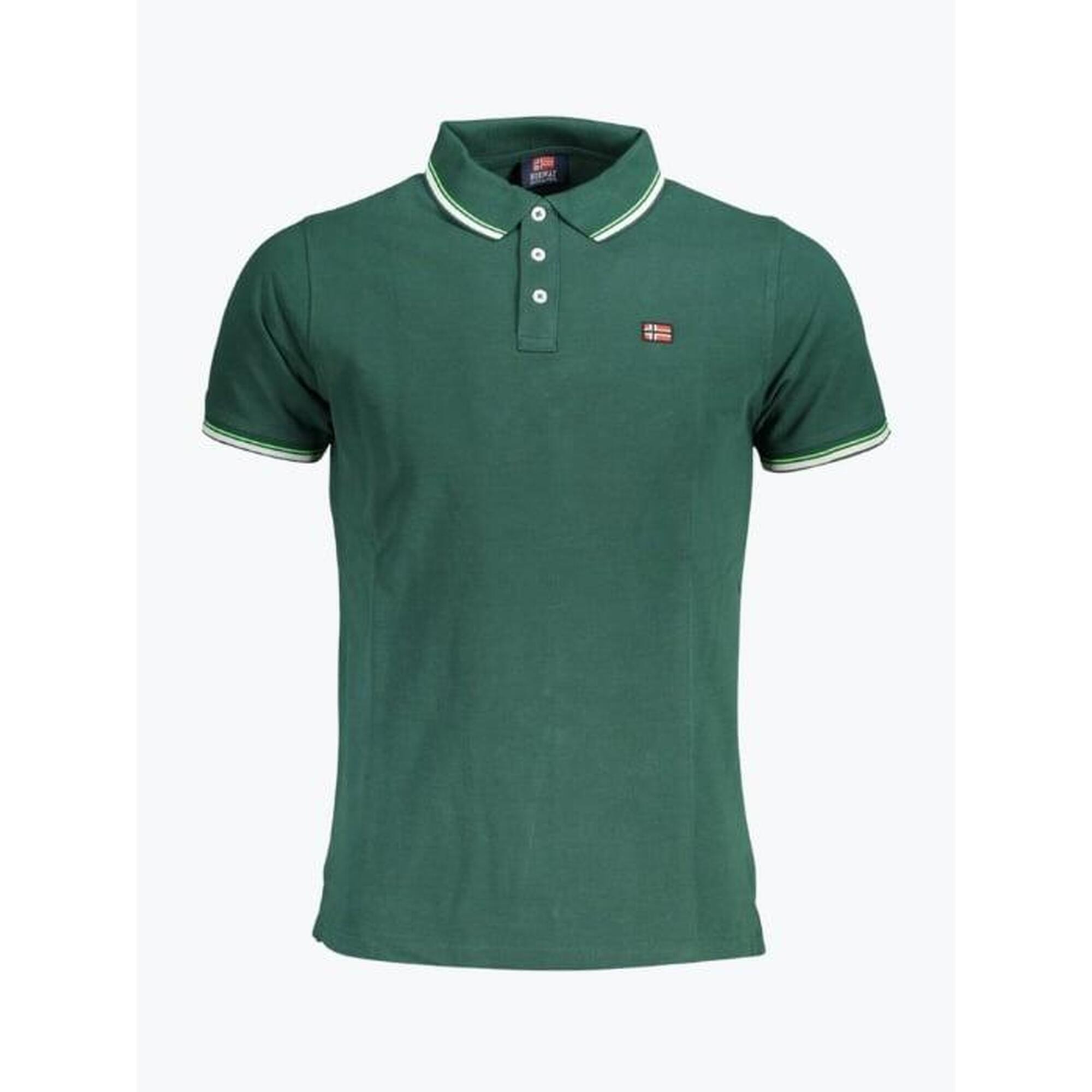 Tricou polo barbati cu logo si detalii contraste, din bumbac, Verde inchis