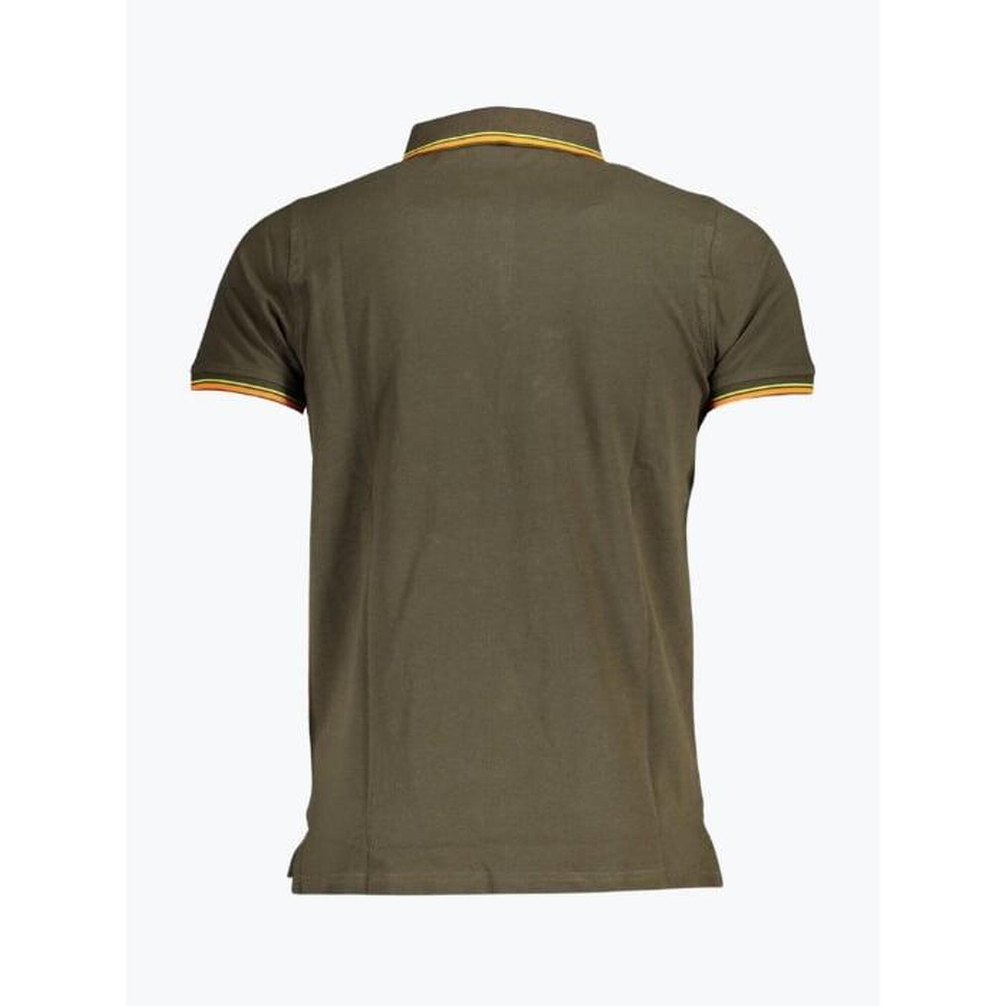 Tricou polo barbati cu logo si detalii contraste, din bumbac, Olive