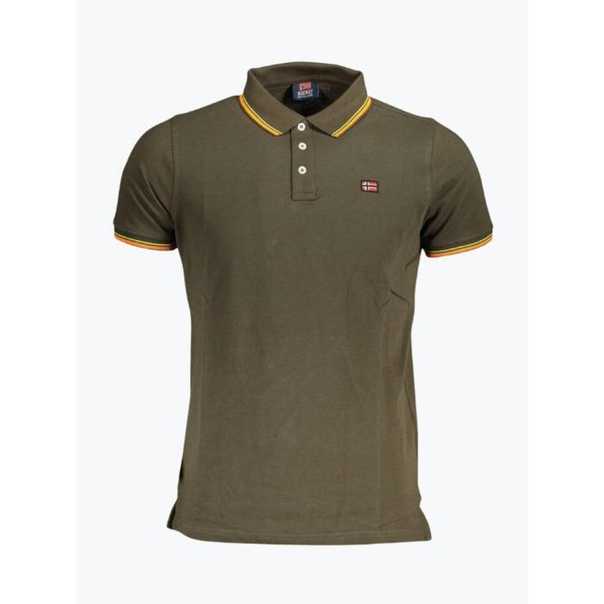 Tricou polo barbati cu logo si detalii contraste, din bumbac, Olive