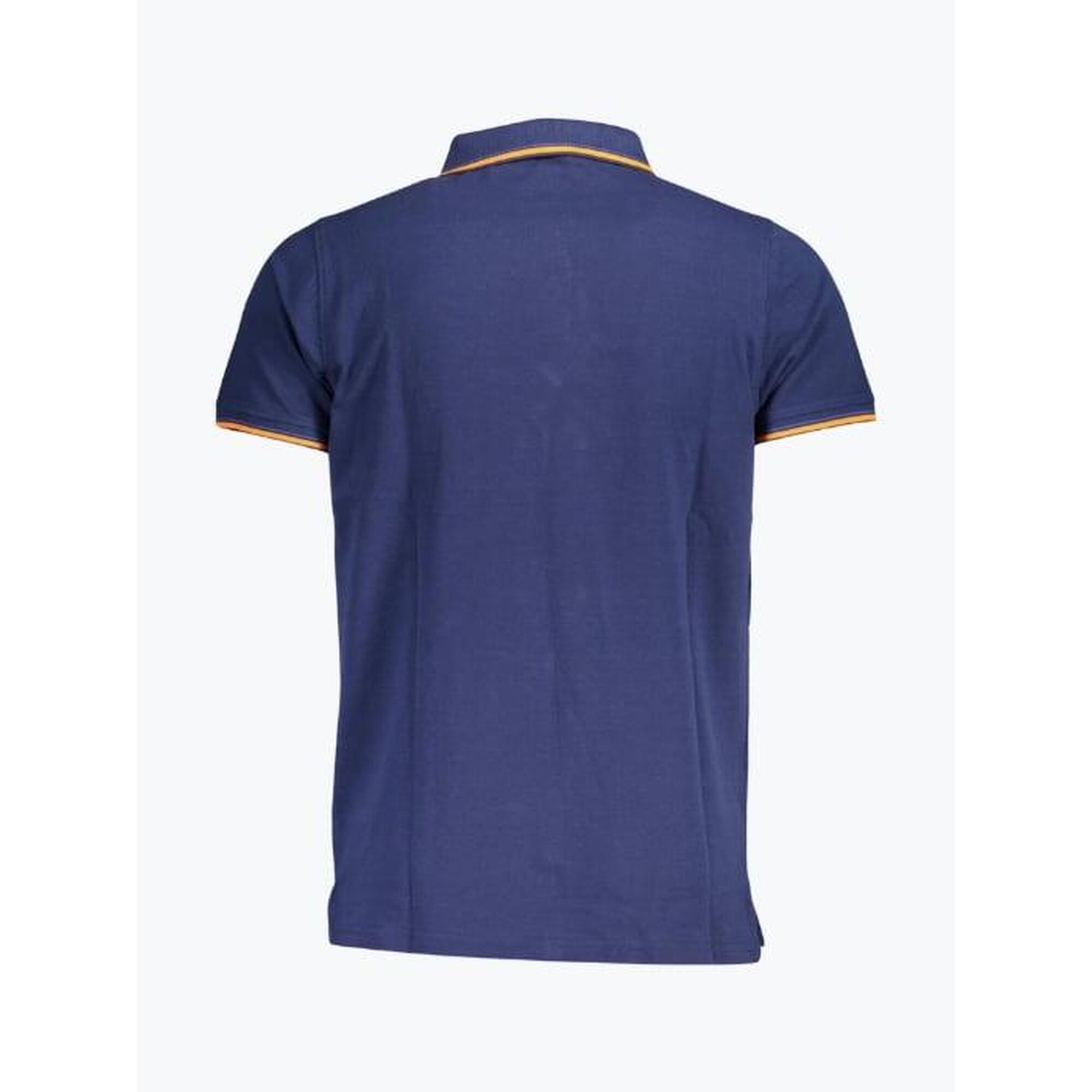 Tricou polo barbati cu logo si detalii contraste, din bumbac, Bleumarin