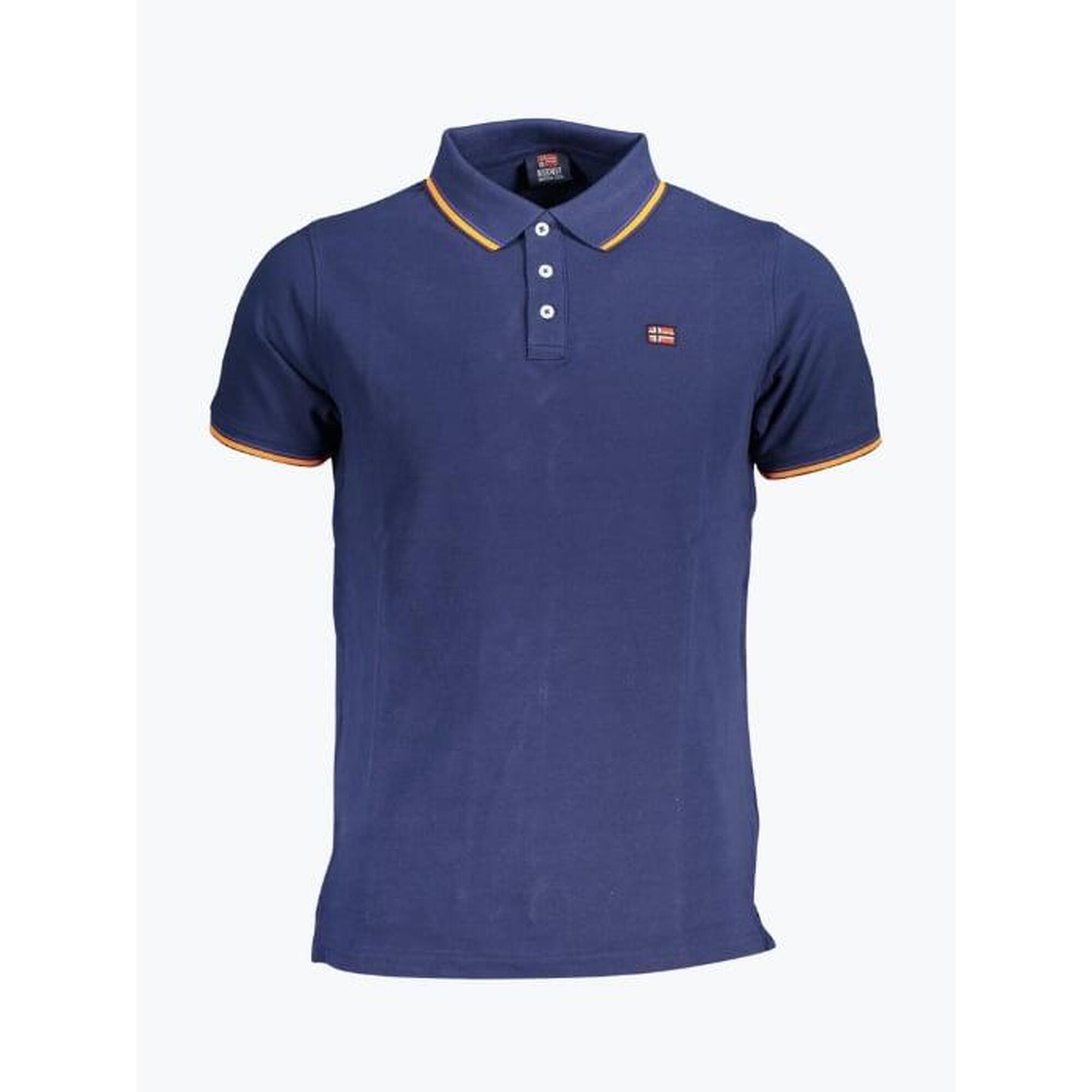 Tricou polo barbati cu logo si detalii contraste, din bumbac, Bleumarin