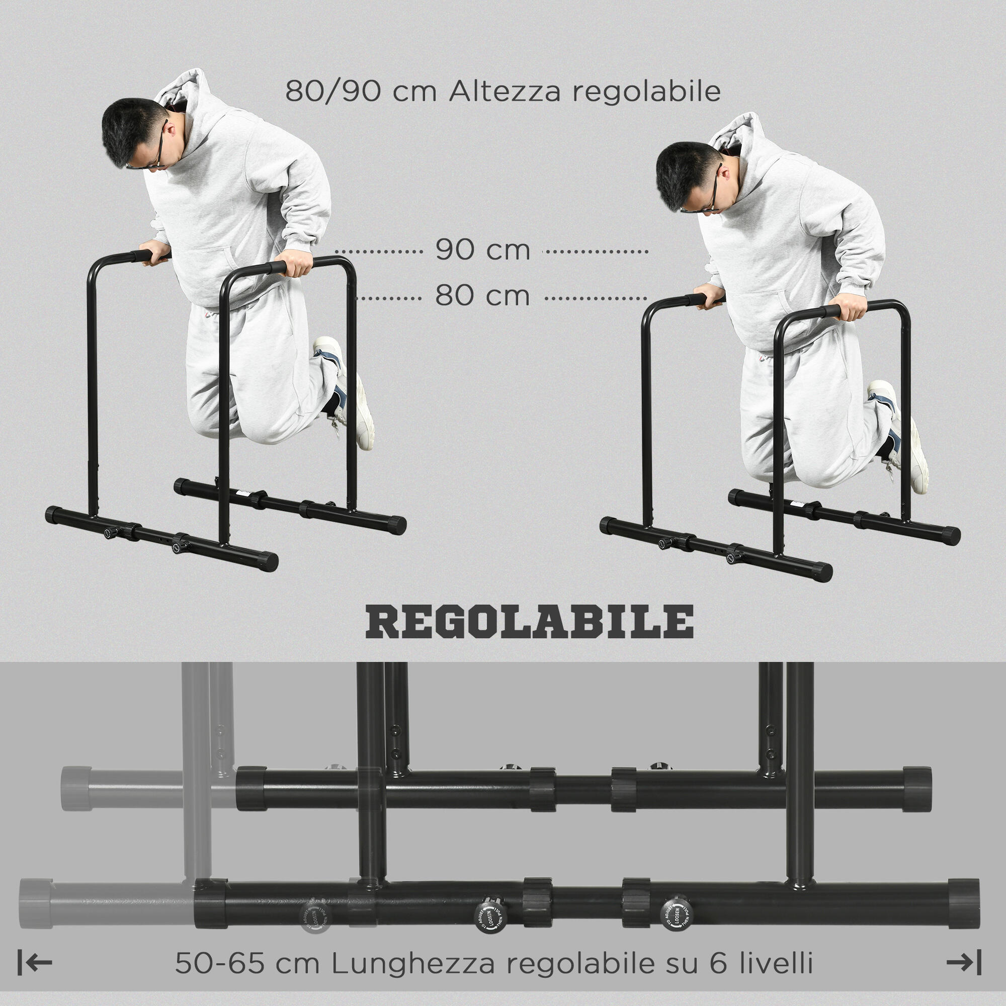 SPORTNOW Barra per Dip in Acciaio Nero Altezza Regolabile 6 Lunghezze 6/7